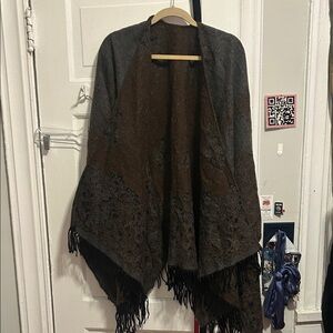 Elegant Gray and Brown Women's Shawl Coat